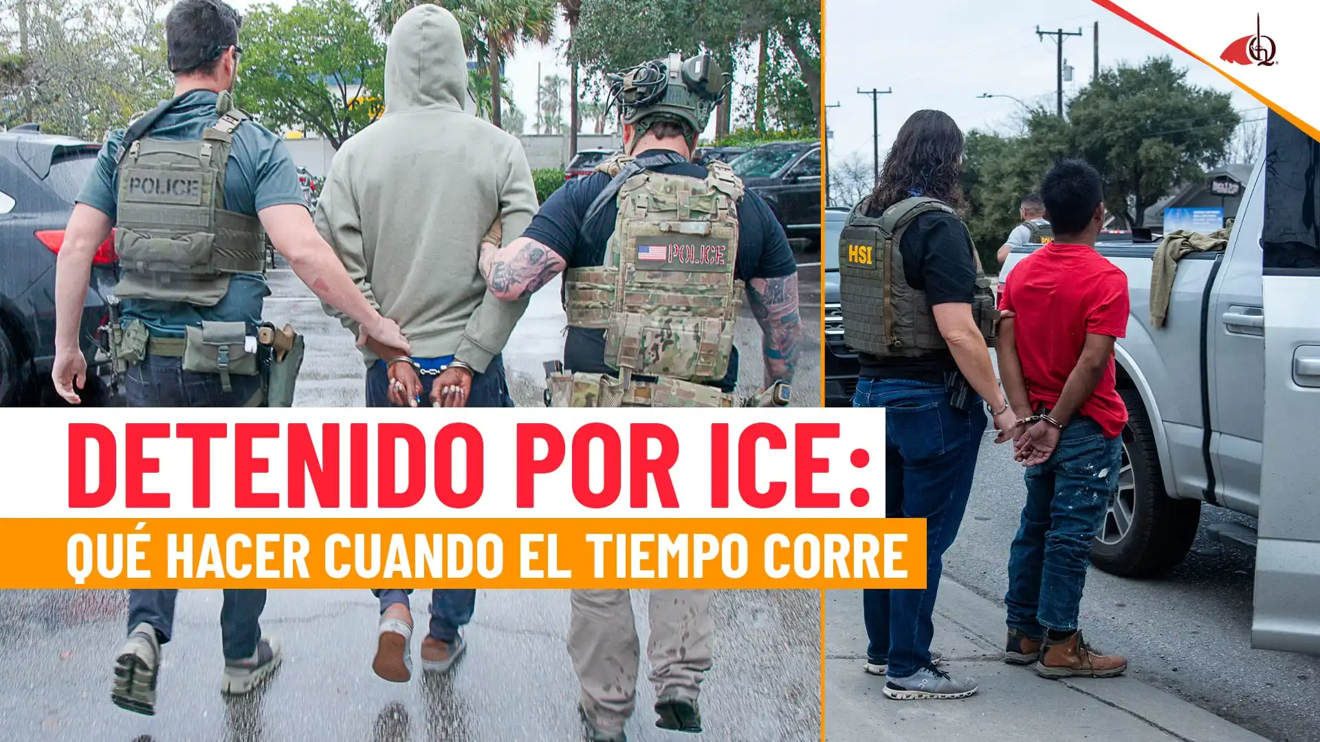 Agentes de ICE realizando una detención migratoria, relacionada con la búsqueda en el ICE locator