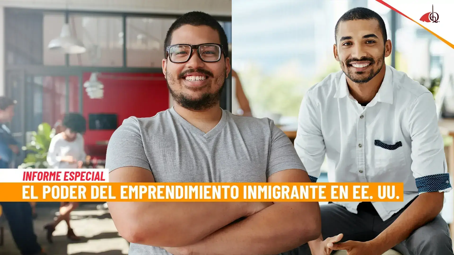 Dos hombres sonrientes en un espacio de trabajo, enfocados en el emprendimiento.